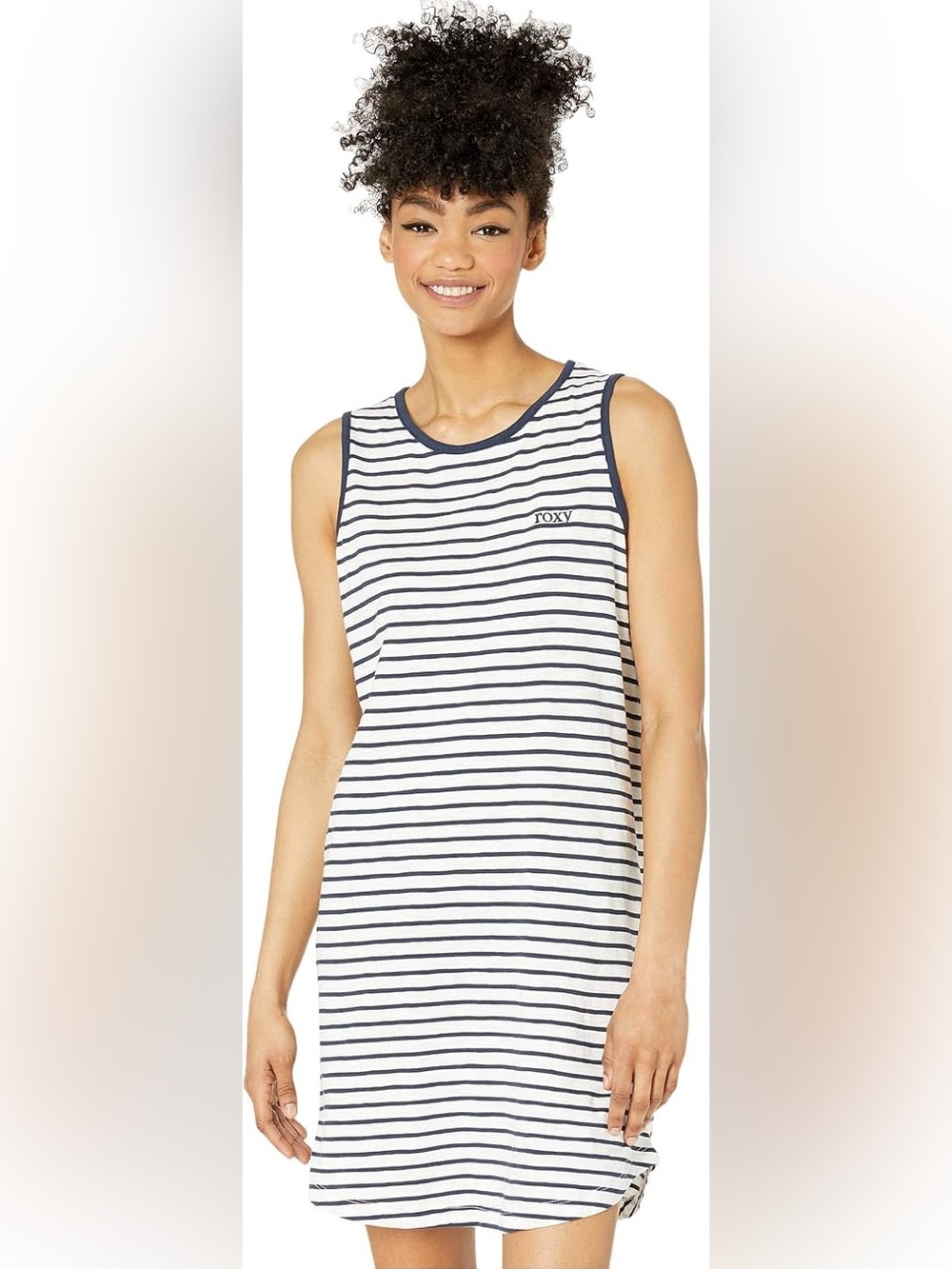 Roxy Womenโs Navy & White Striped Cotton Tank Dress
